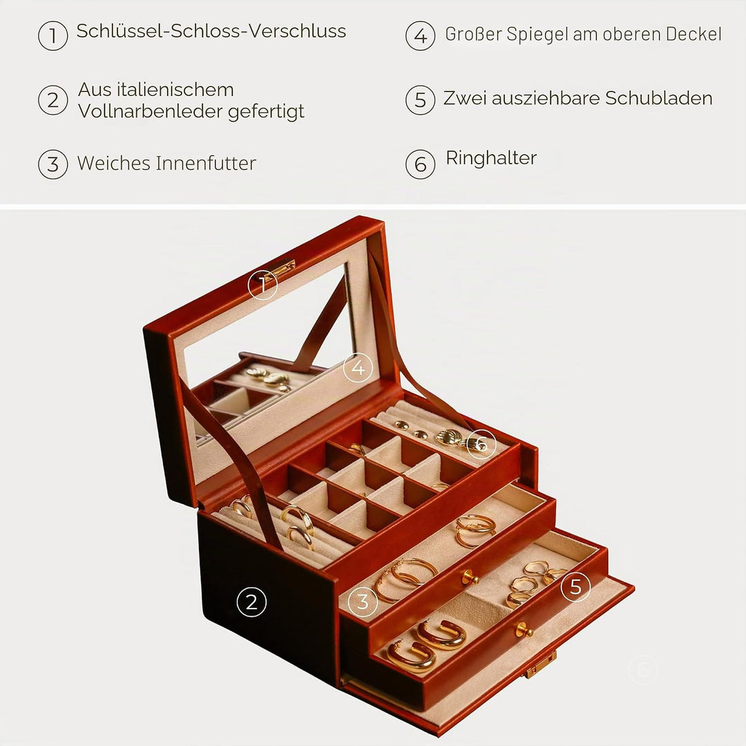 Time Resistance Leder Schmuckkästchen - Braun Schmuckaufbewahrung - Schmuck Verstauen - Schmuckkaste