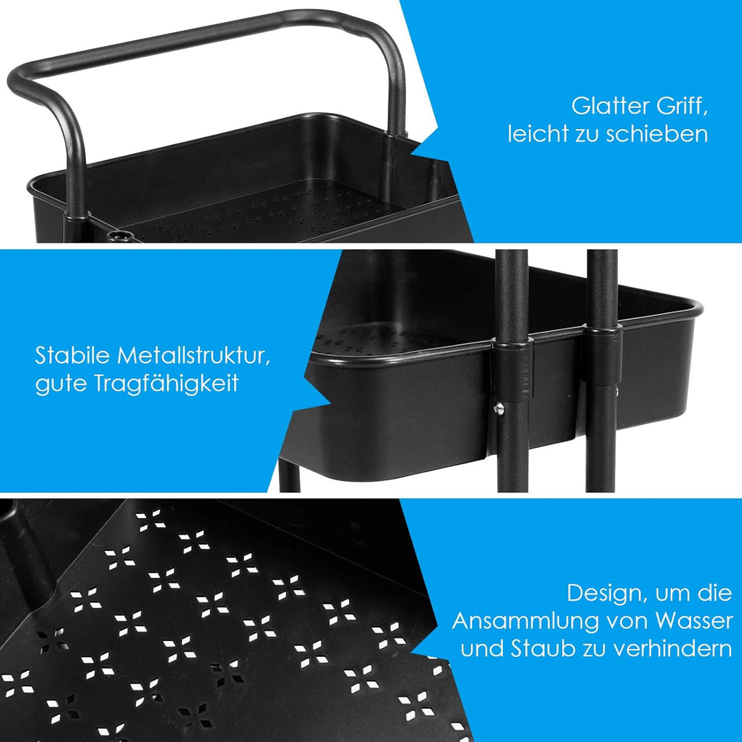 GOPLUS 3-stöckiger Servierwagen mit Rollen, Küchenwagen aus Metall, Rollwagen für Badezimmer, Küche,