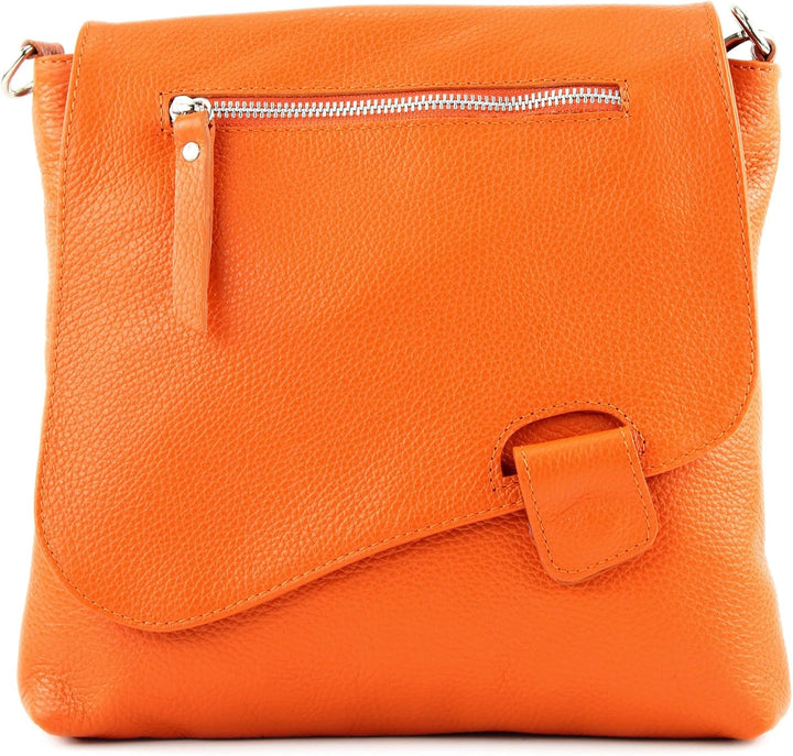 modamoda de - T146 - ital. Umhängetasche Schultertasche aus Leder Orange2021, Orange2021