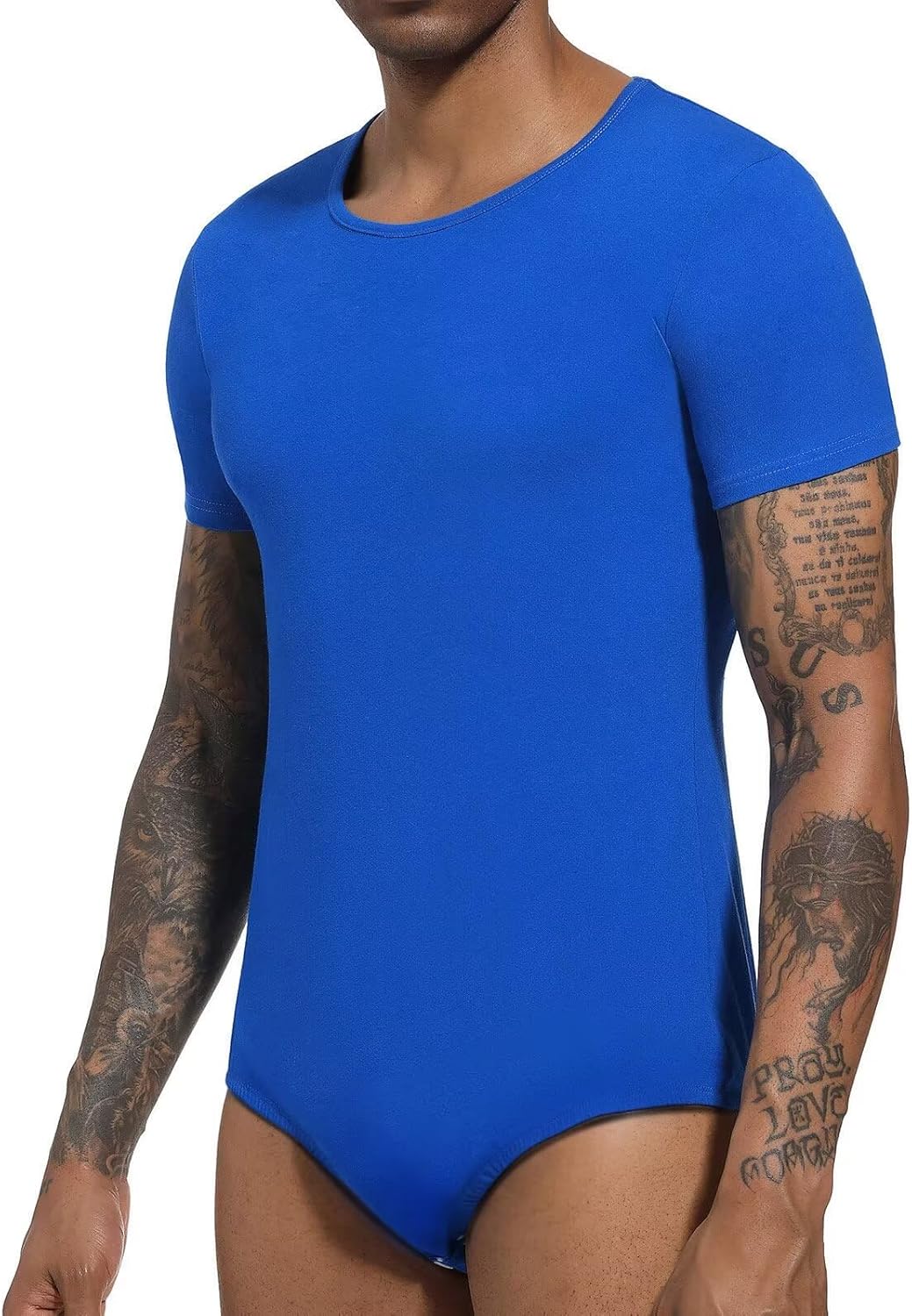 Landofgenie Männer Kurzarm Strampler Pyjama Bodysuit One Piece Strampler Blau XS, Blau XS
