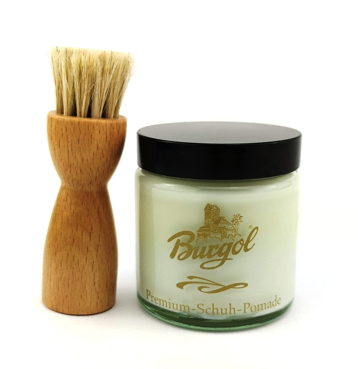 Burgol Schuhpflegeset Schuhpomade FARBLOS und Tiegelbürste