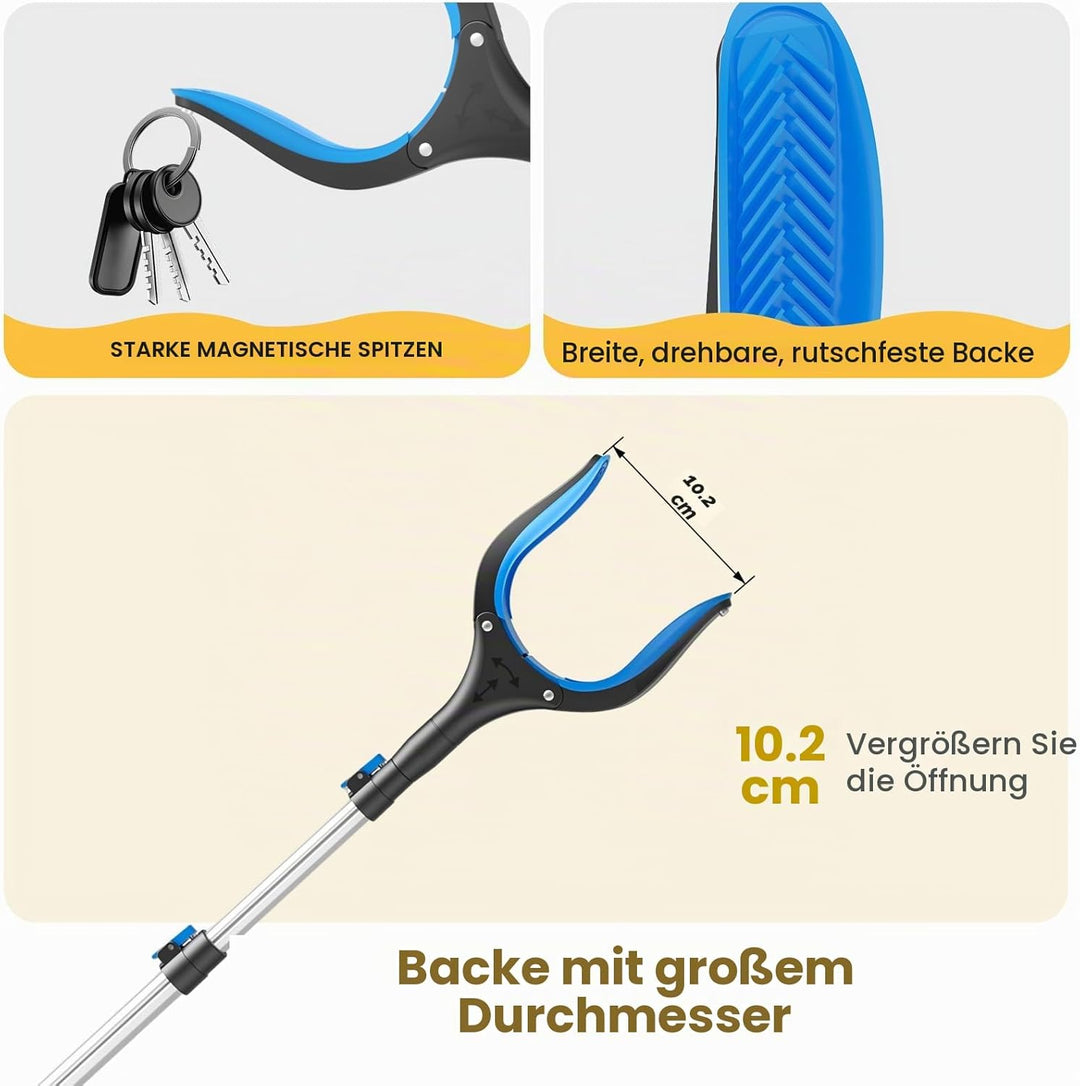 Greifzange für Senioren, Reacher - 5-stufiger Teleskop-Greifer (60-104 cm) – Leichte Greifhilfe & Mü