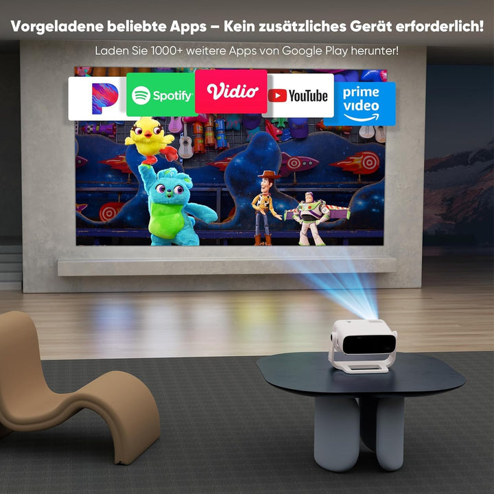 2026 Neuer Upgraded Smart Beamer Full HD 1080P, 25000 Lumens, Android 11，Integrierte Apps, 4D Trapez