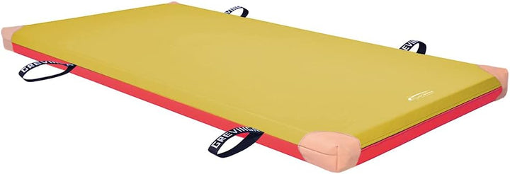 Grevinga® FUN - Turnmatte (VB 120) 200 x 100 x 8 cm Rot-Gelb mit Lederecken und Tragschlaufen, 200 x