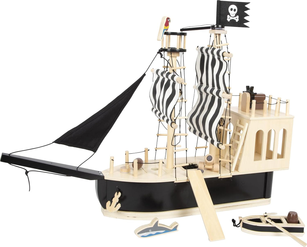 small foot Piratenschiff für Biegepuppen aus Holz, grosses Spielschiff mit reichlich Zubehör und Fun