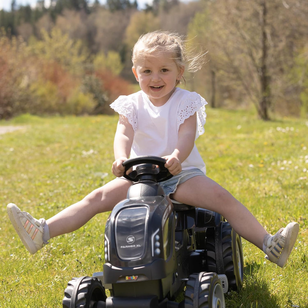 Smoby - Traktor Farmer XL Schwarz + Anhänger - Trettraktor für Kinder - Verstellbarer Sitz - Lenkrad