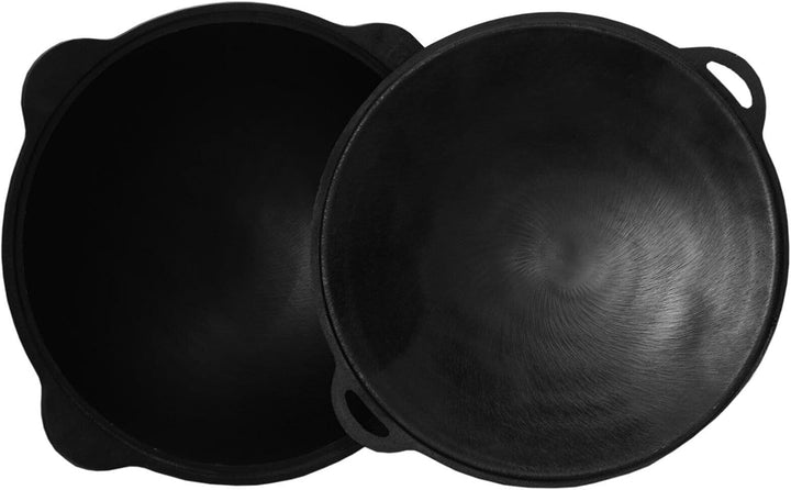 Gusseisen Kasan 12L rund NAMANGAN mit Deckel-Grillplatte Campingtopf Kazan WOK Kessel BBQ Asia Grill