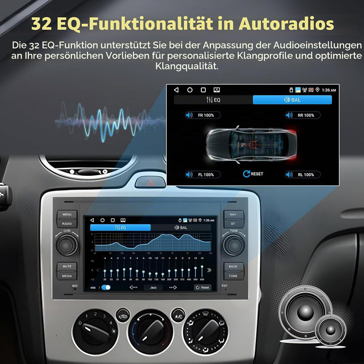 4G+64G Autoradio Android 15, 7" Touchscreen Radio für Ford Transit Fiesta Focus Galaxy Mondeo Fusion