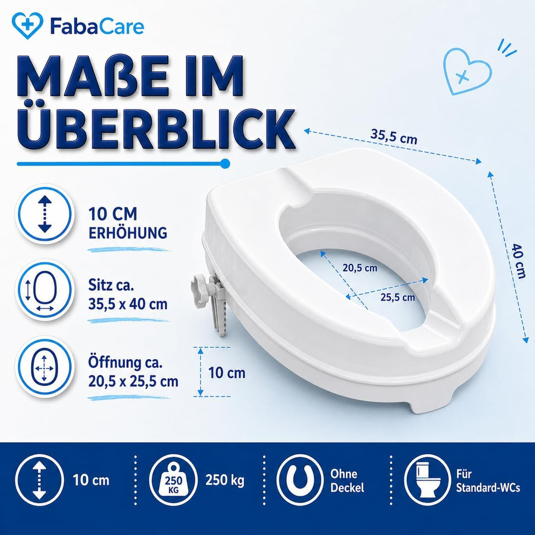 FabaCare Toilettensitzerhöhung Smart, Toilettenaufsatz, WC-Sitz bis 250 kg belastbar, 10 cm ohne Dec