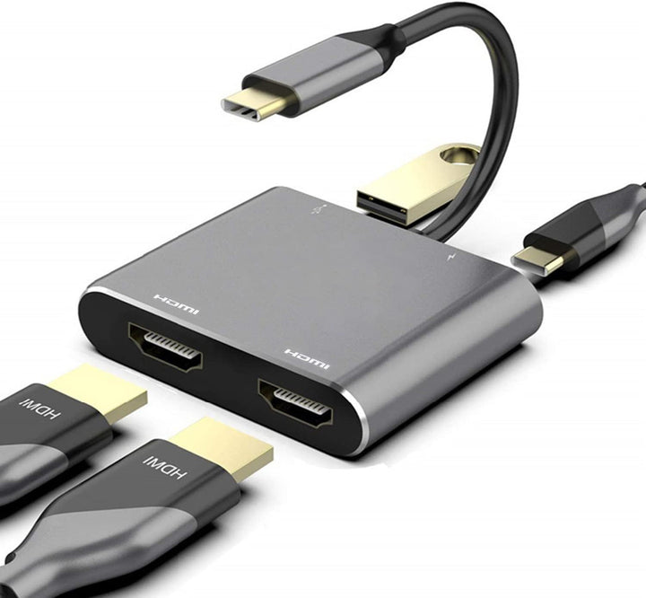 USB C auf Dual HDMI Adapter, 4 in 1 USB Typ C Hub mit 2 HDMI (4K @ 30Hz)/USB 3.0 /PD Aufladen, Dual