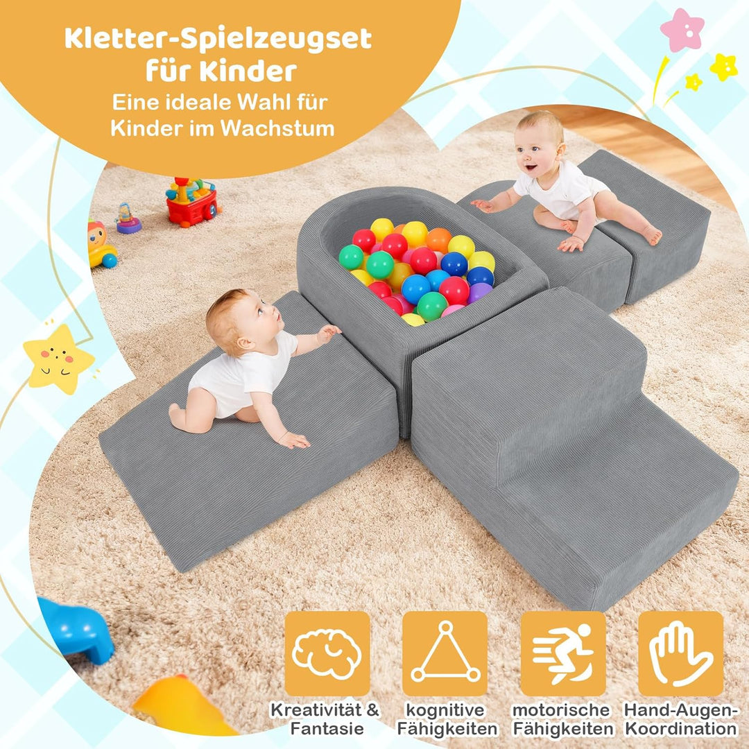 COSTWAY 5 TLG. Schaumstoffbausteine, Riesenbausteine mit Bällebad, Grossbausteine zum Toben und Klet