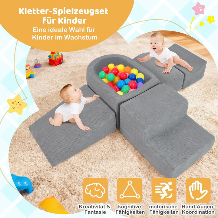 COSTWAY 5 TLG. Schaumstoffbausteine, Riesenbausteine mit Bällebad, Grossbausteine zum Toben und Klet