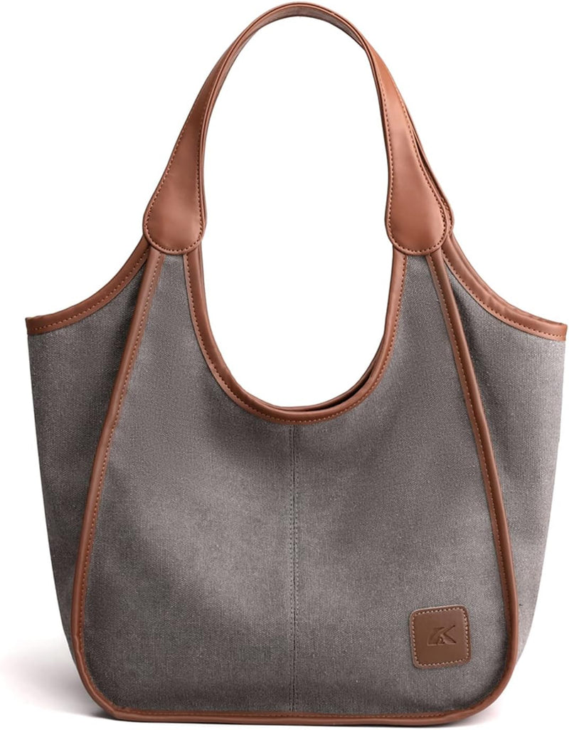 PORRASSO Damen Handtasche Canvas Hobo Schultertasche Fraue Shopper Henkeltasche für Einkaufen Schule