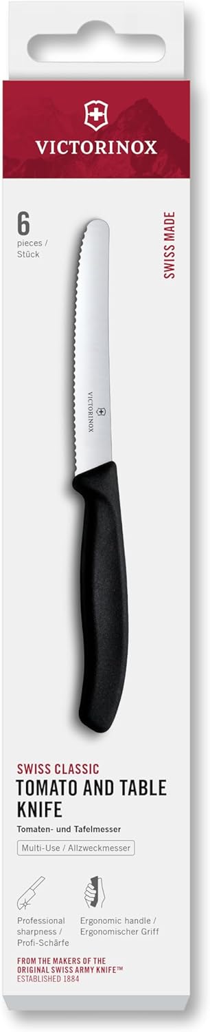 Victorinox 6 Stück Tafelmesser Brotzeitmesser Swiss Classic (Schwarz, One Size) Schwarz