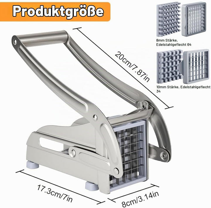 Pommesschneider Edelstahl, Pommespresse mit 2 Schneideeinsätzen, Multifunktionaler Kartoffelschneide