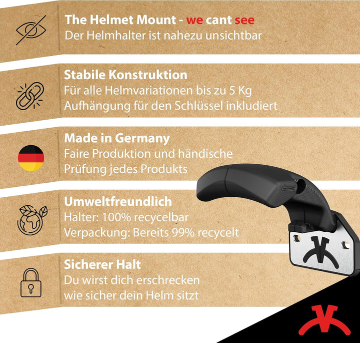Helmhalter Made in Germany | Stilvolle Motorrad Helm Halterung Wand | Sehr einfache Helmhalterung Wa