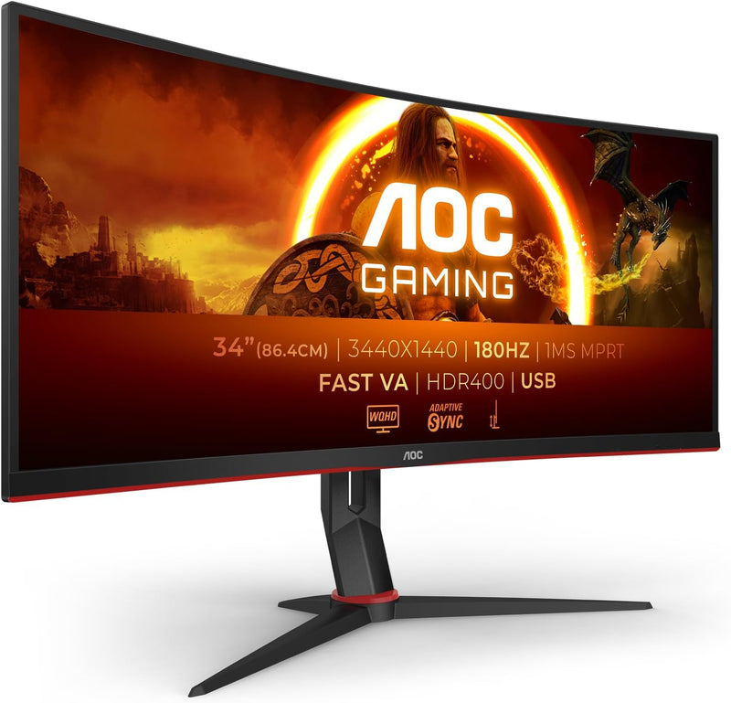 AOC Gaming CU34G2XPD - 34 Zoll WQHD Curved Monitor, 180 Hz, 1ms, FreeSync Premium (3440x1440, HDMI,