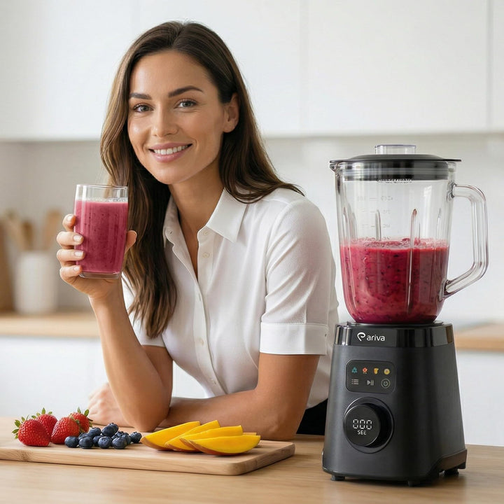 ARIVA Standmixer 1000W mit 1,5L Glasbehälter & Kaffeemühle, Smoothie Maker & Ice Crusher mit LED-Tou