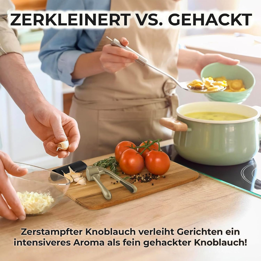 Zulay Kitchen Knoblauchpresse Extra Grosse aus Edelstahl mit Silikon-Knoblauchschäler und Reinigungs