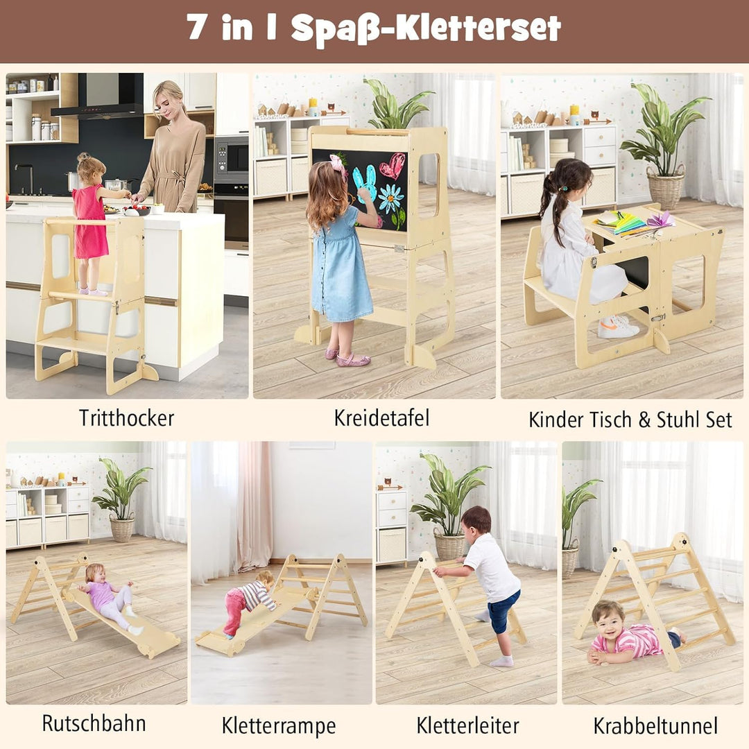 COSTWAY Kletterdreieck mit Rutsche, 7 in 1 Klettergerüst Indoor für Kinder ab 3 Jahren, inkl. Klette