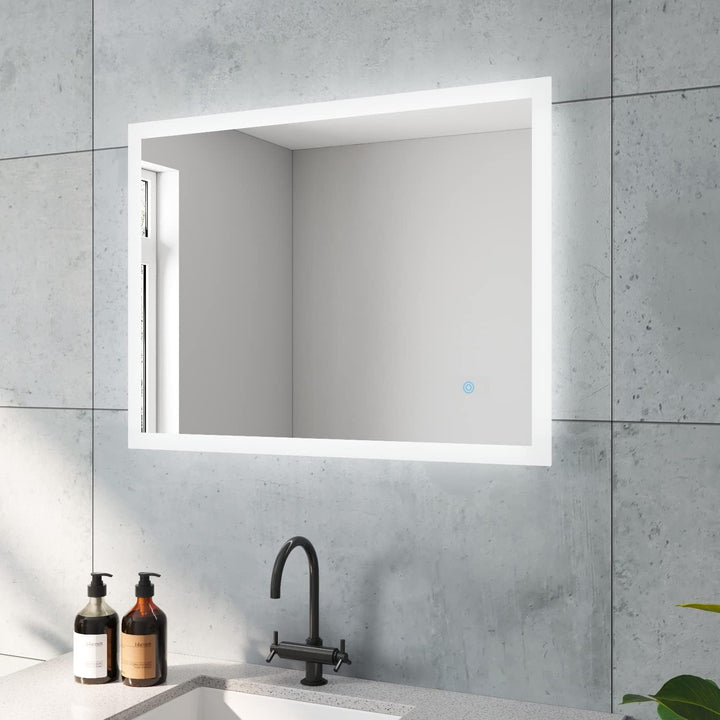 BOURGES-Serie Badspiegel mit indirekt Beleuchtung Hell Eckig 80x60 cm LED Badezimmerspiegel Günstig