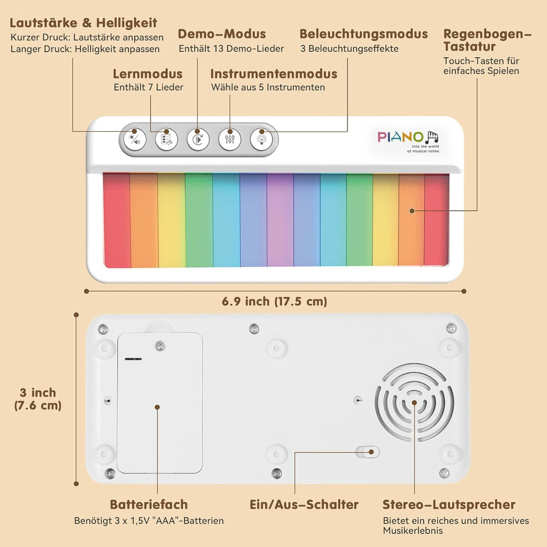 Pup Go Tragbares Elektronisches Klavier-Spielzeug für Kinder ab 2 Jahren, Regenbogen-Touchscreen-Tas