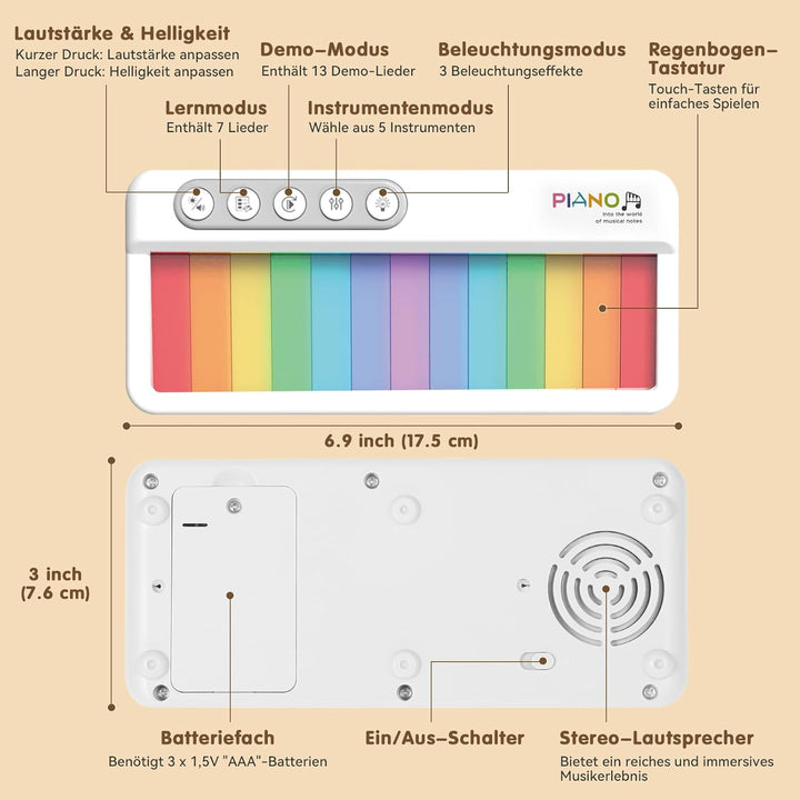 Pup Go Tragbares Elektronisches Klavier-Spielzeug für Kinder ab 2 Jahren, Regenbogen-Touchscreen-Tas
