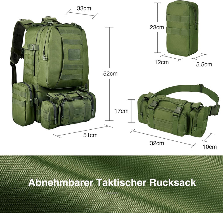 Taktischer Rucksack, 60L Militär Armee Rucksack, grosser Survival Molle Tagesrucksack für Herren und