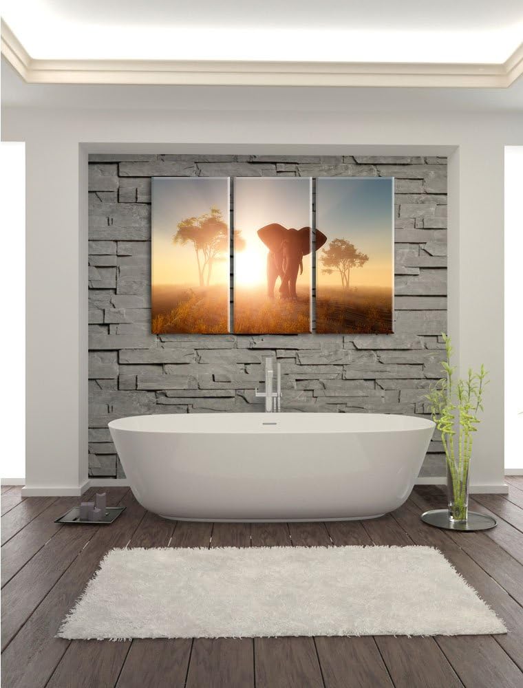 Pixxprint Elefant in der Wüste als Leinwandbild/Grösse: 3 Teilig (120x80) / Wandbild/Kunstdruck/fert