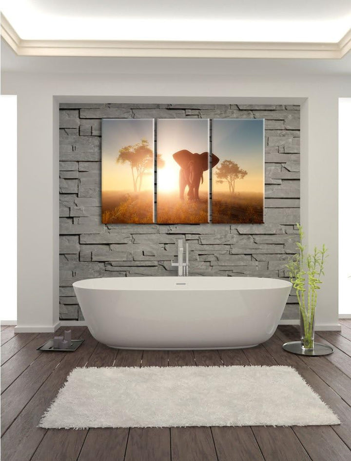 Pixxprint Elefant in der Wüste als Leinwandbild/Grösse: 3 Teilig (120x80) / Wandbild/Kunstdruck/fert