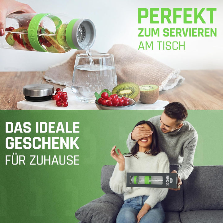 boddels Glaskaraffe mit Deckel und Sieb 1.100ml, Rutschfester Griff, Glaskaraffe mit Fruchteinsatz,