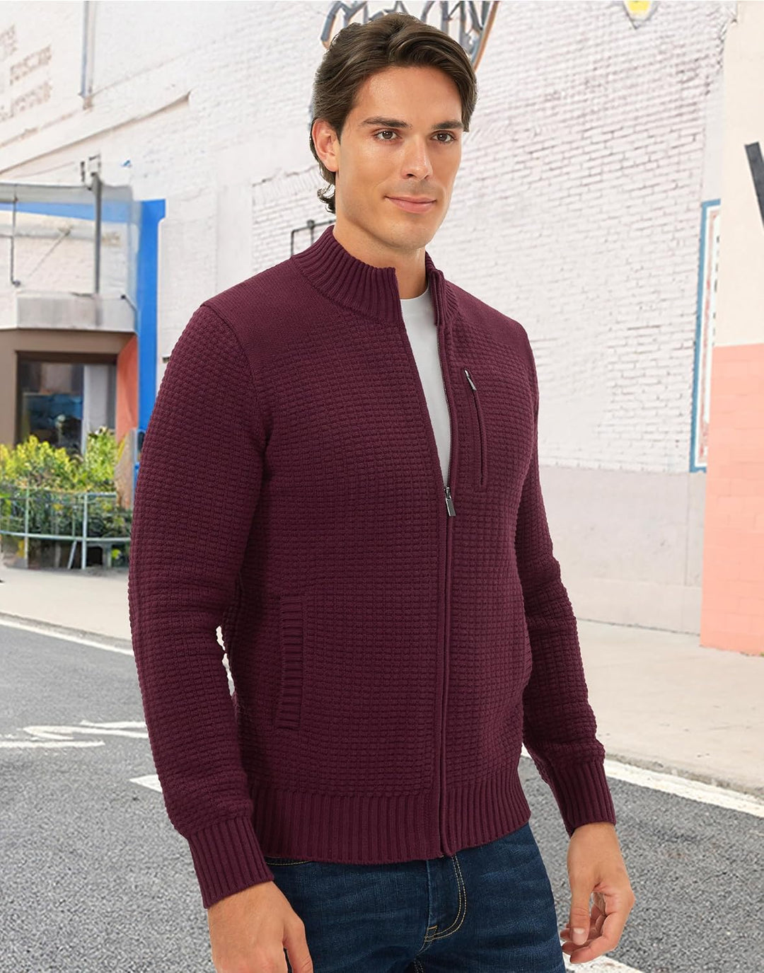 Pioneer Camp Herren Strickjacke Mit Reissverschluss Stehkragen Cardigan Herren Zip Sweaters Fein-Str