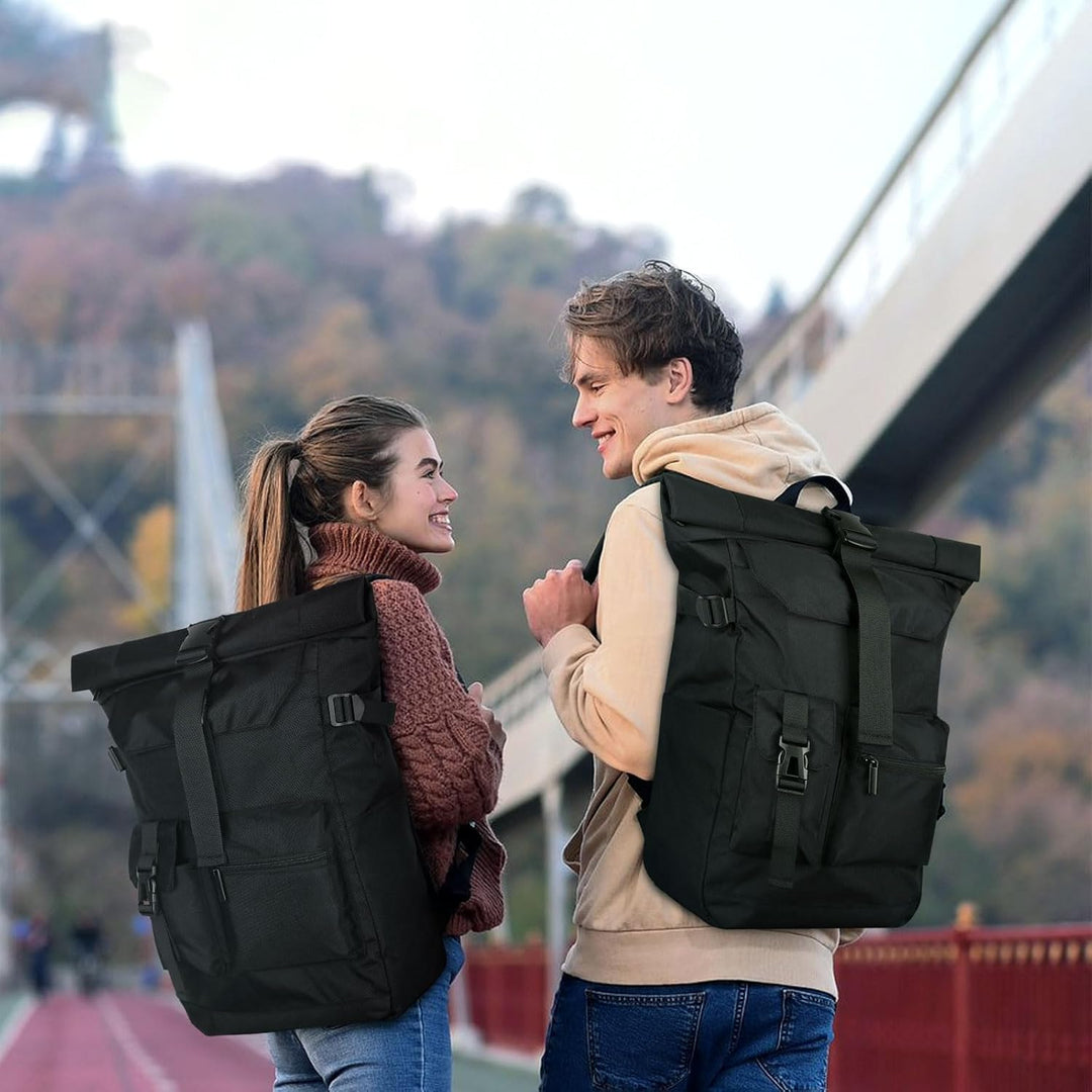 Rucksack Herren, 28L Rolltop Rucksack Damen,Gross Schulrucksack Rucksack Wasserdicht mit Laptopfach
