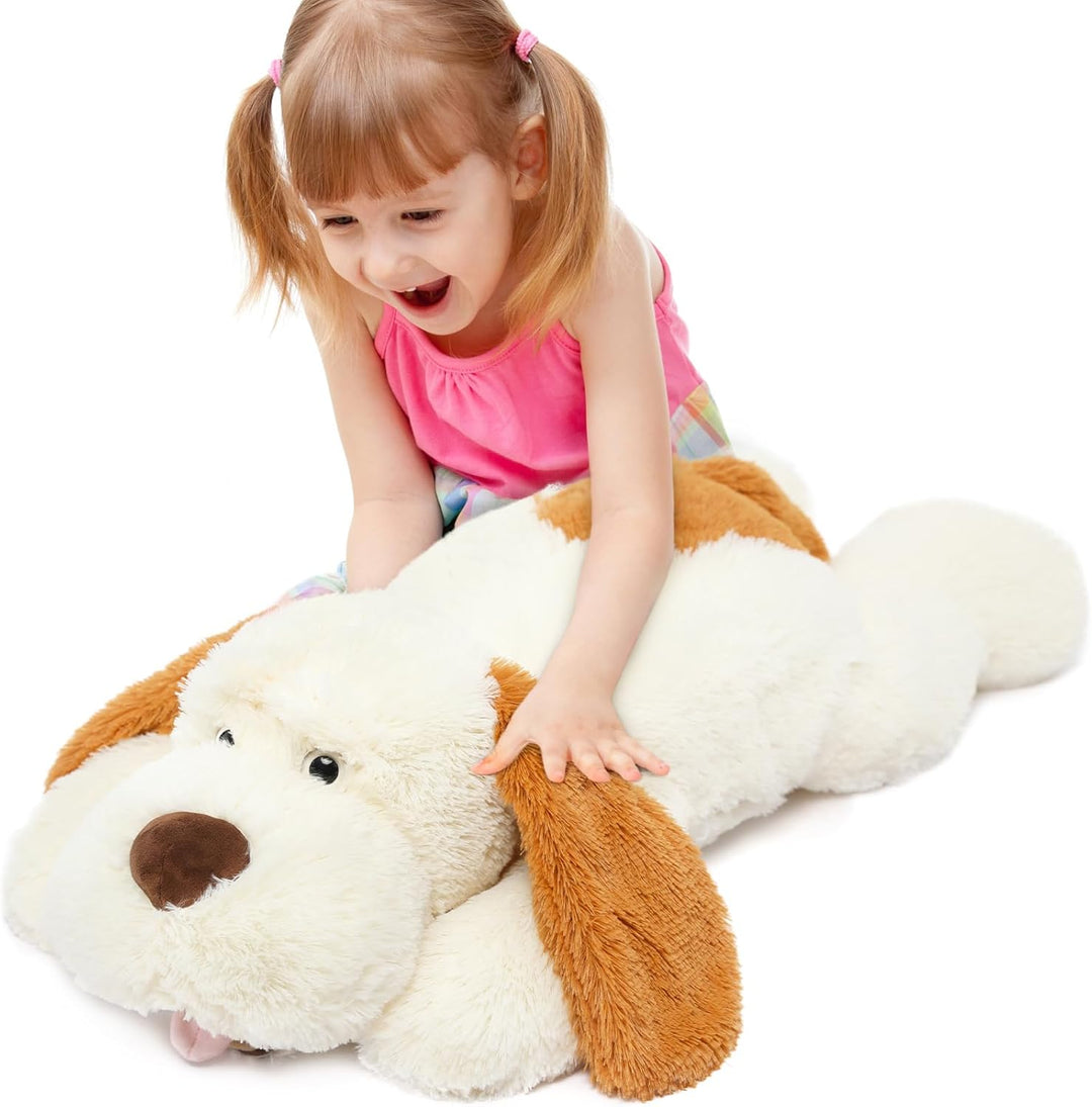 MorisMos 80cm lang Hund Kuscheltier gross XXL, weich Weiss Hund Plüschtier Stofftier, riesen Gefüllt