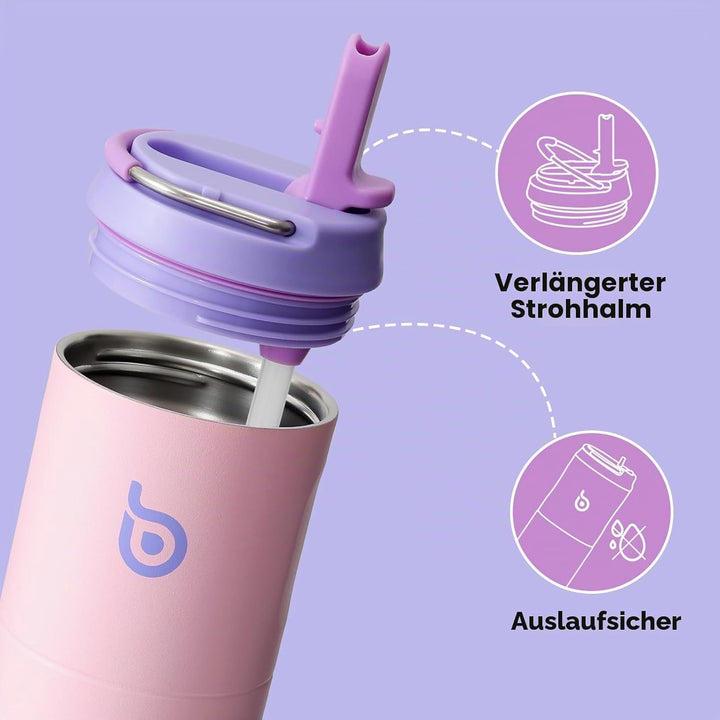 BOTTLE BOTTLE Isolierte Edelstahl Trinkflasche 750 ml mit Strohhalm, Deckel & Griff – Auslaufsicher,