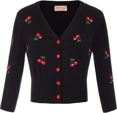 Belle Poque Damen 3/4-Arm Bolero Festlich Cardigan Kirsche Bolerojacke Schulterjacke BP000609, M Bp6