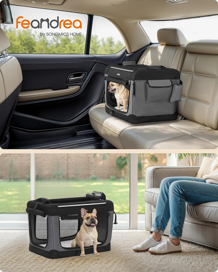 Feandrea Hundebox faltbar, 60 cm Transportbox für kleine Hunde, Hundetasche, Oxford-Gewebe, mit 4 Tü