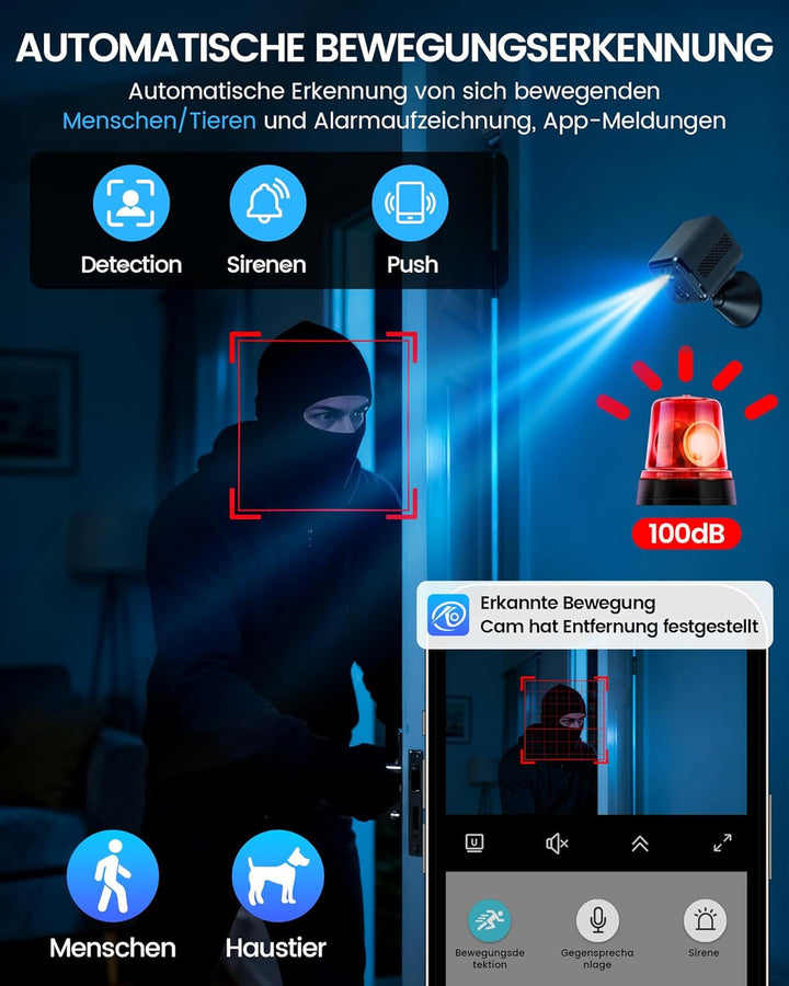 WeChip Mini Kamera, 2K HD Überwachungskamera Innen Für Live Übertragung Handy APP,WiFi & Bluetooth K