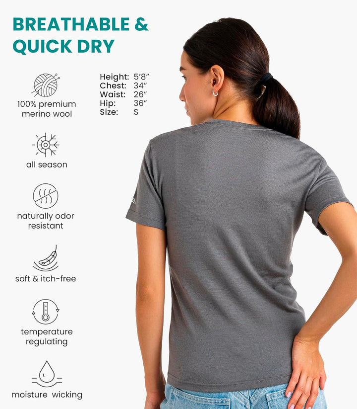 Merino.tech 100% Merino T Shirt Damen - Merinowolle Sport Wandern Thermoshirt Damen + Wandersocken P