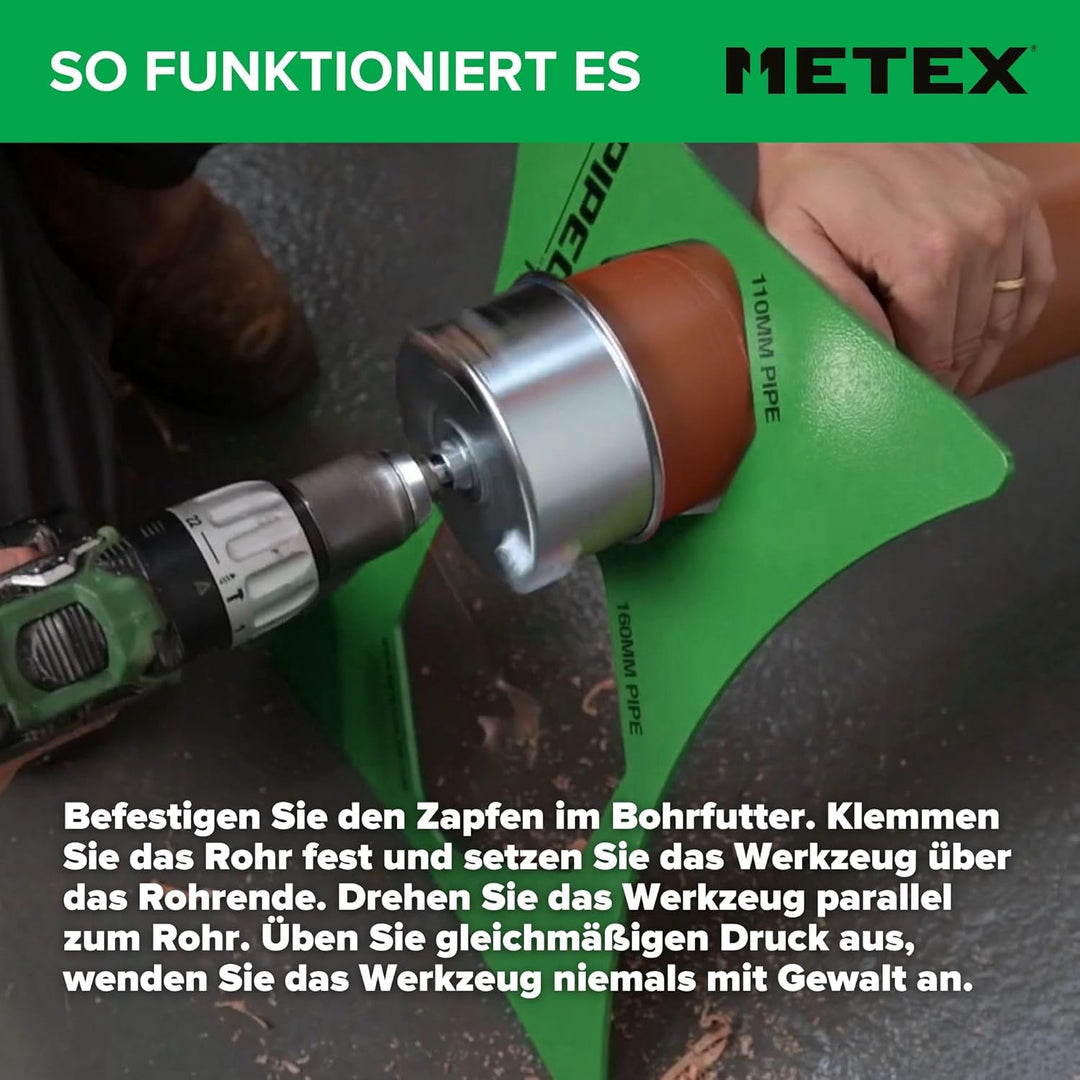 Metex Chamf 110 mm PVC Kunststoff Boden Drainage Rohr Fasen Werkzeug – Bohrmaschine montiert