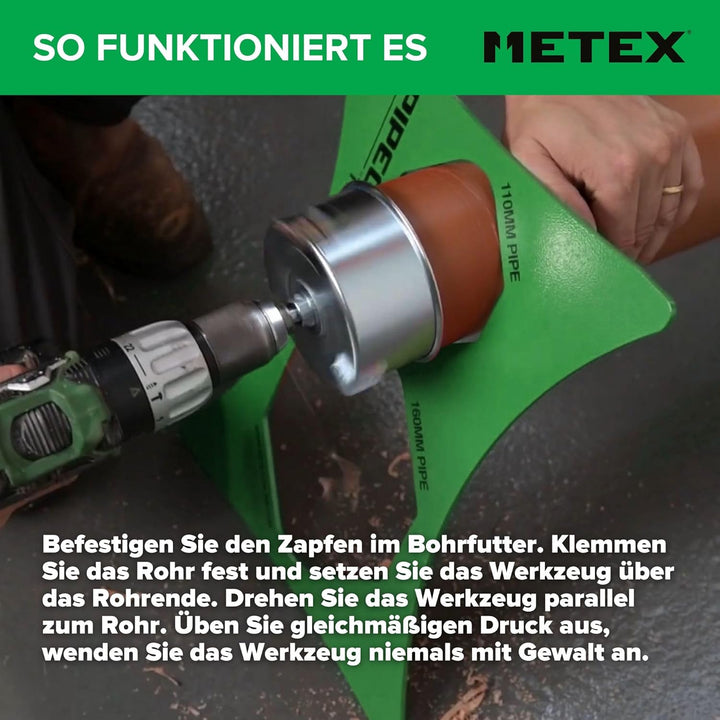 Metex Chamf 110 mm PVC Kunststoff Boden Drainage Rohr Fasen Werkzeug – Bohrmaschine montiert