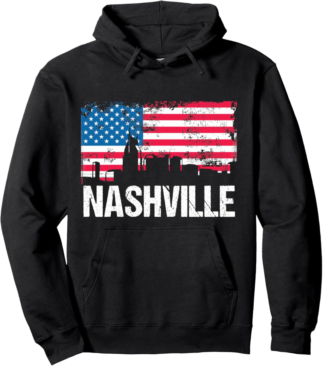 Vintage US-Flagge Amerikanische Stadt Skyline Nashville Tennessee Pullover Hoodie
