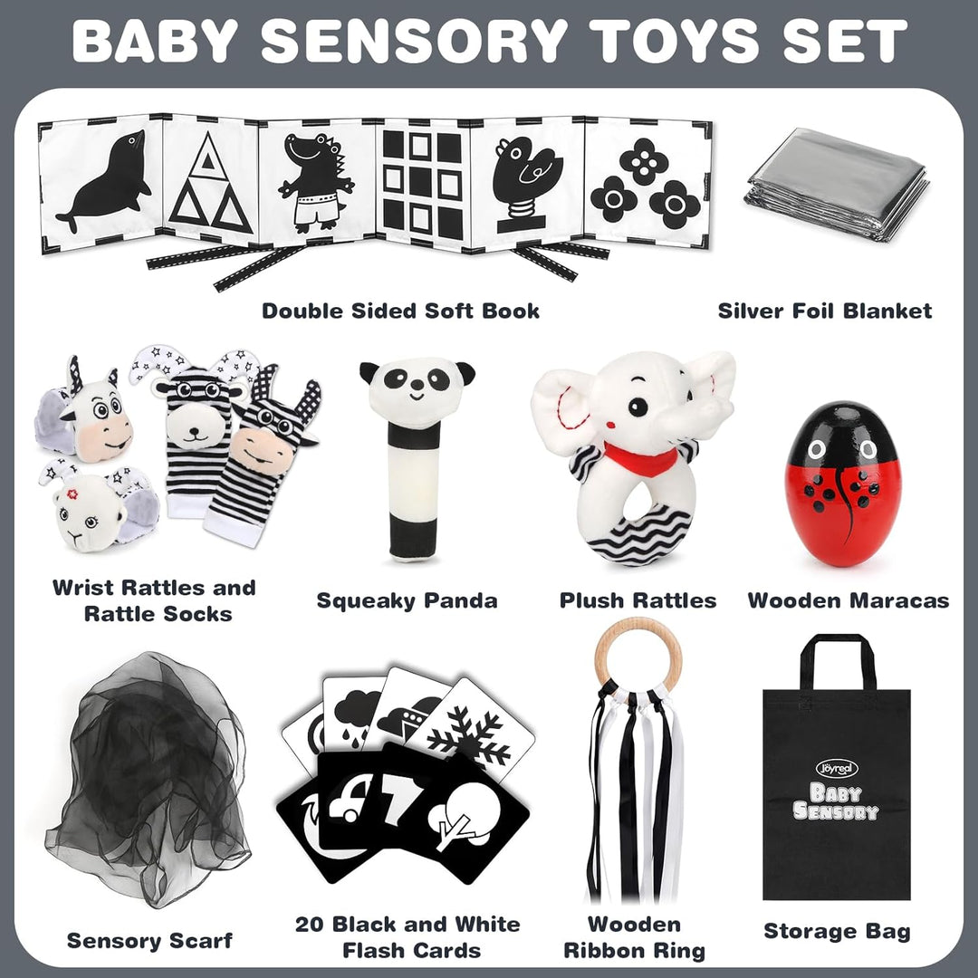 Joyreal Schwarz Weiss Spielzeug Baby 0 3 6 Monate, 13PCS Sensory Kontrast Spielzeug, Kontrastkarten,