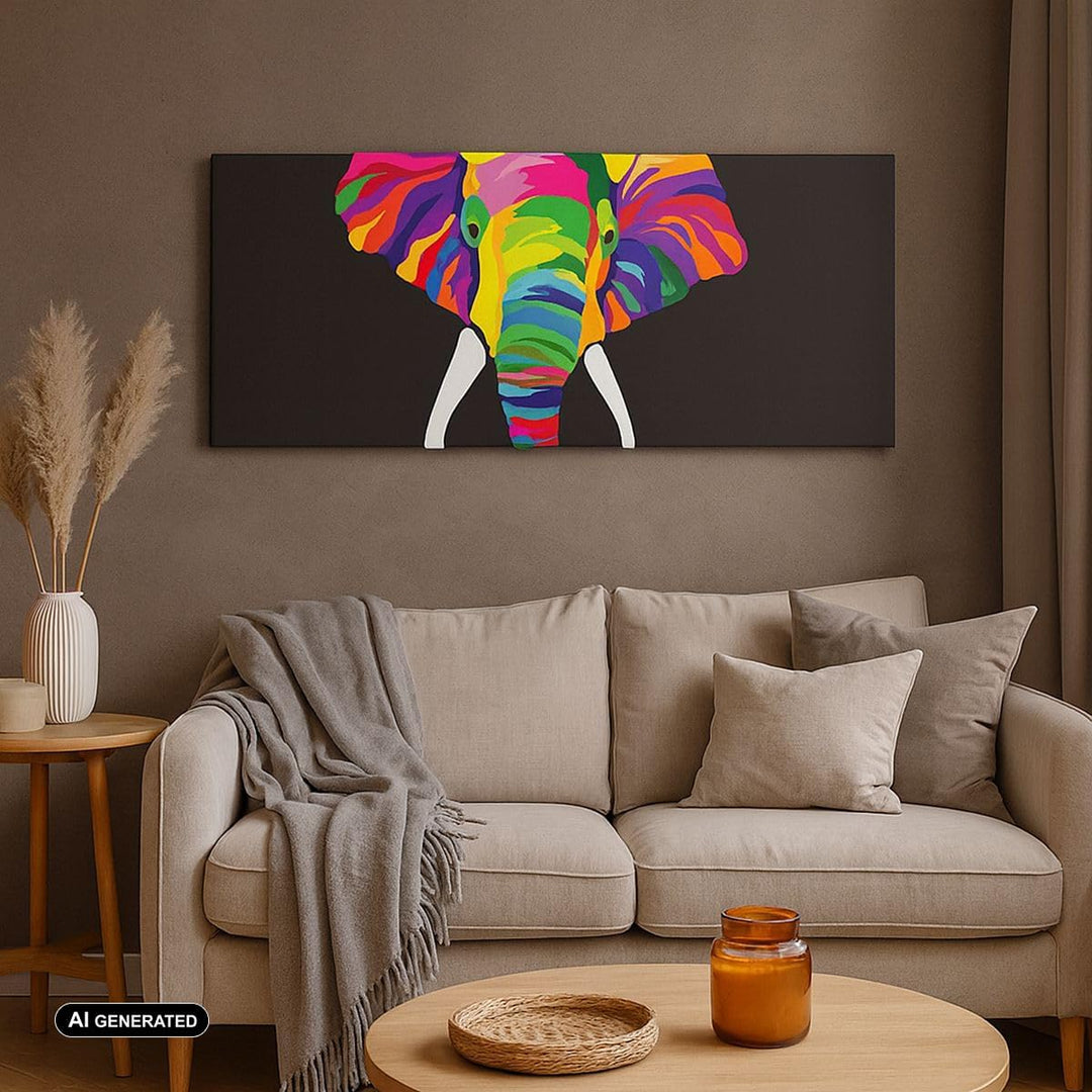 Panorama Bilder auf Leinwand Elefant spass bunt tier Leinwandbild 90x30cm Wandbilder Dekoration Wohn