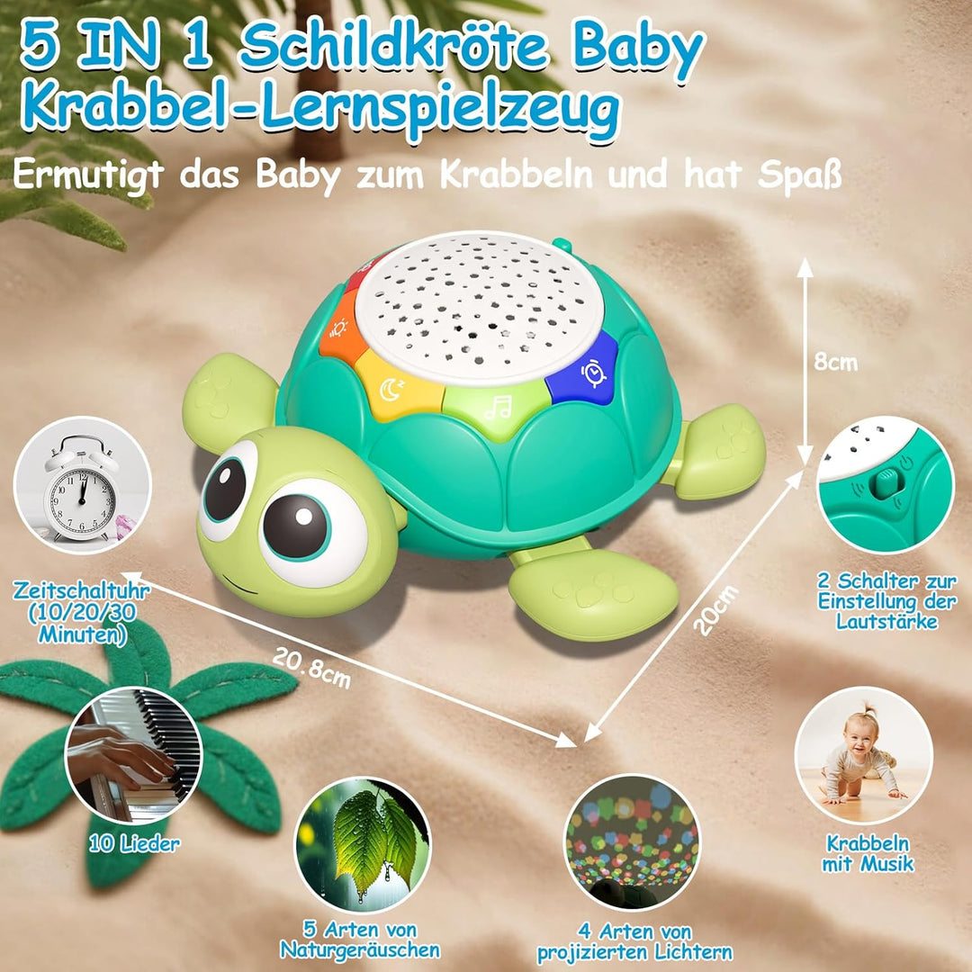 Baby Krabbel Spielzeug 6-18 Monate, Krabbel Schildkröte mit Musik und Sternprojektion, Pädagogisches