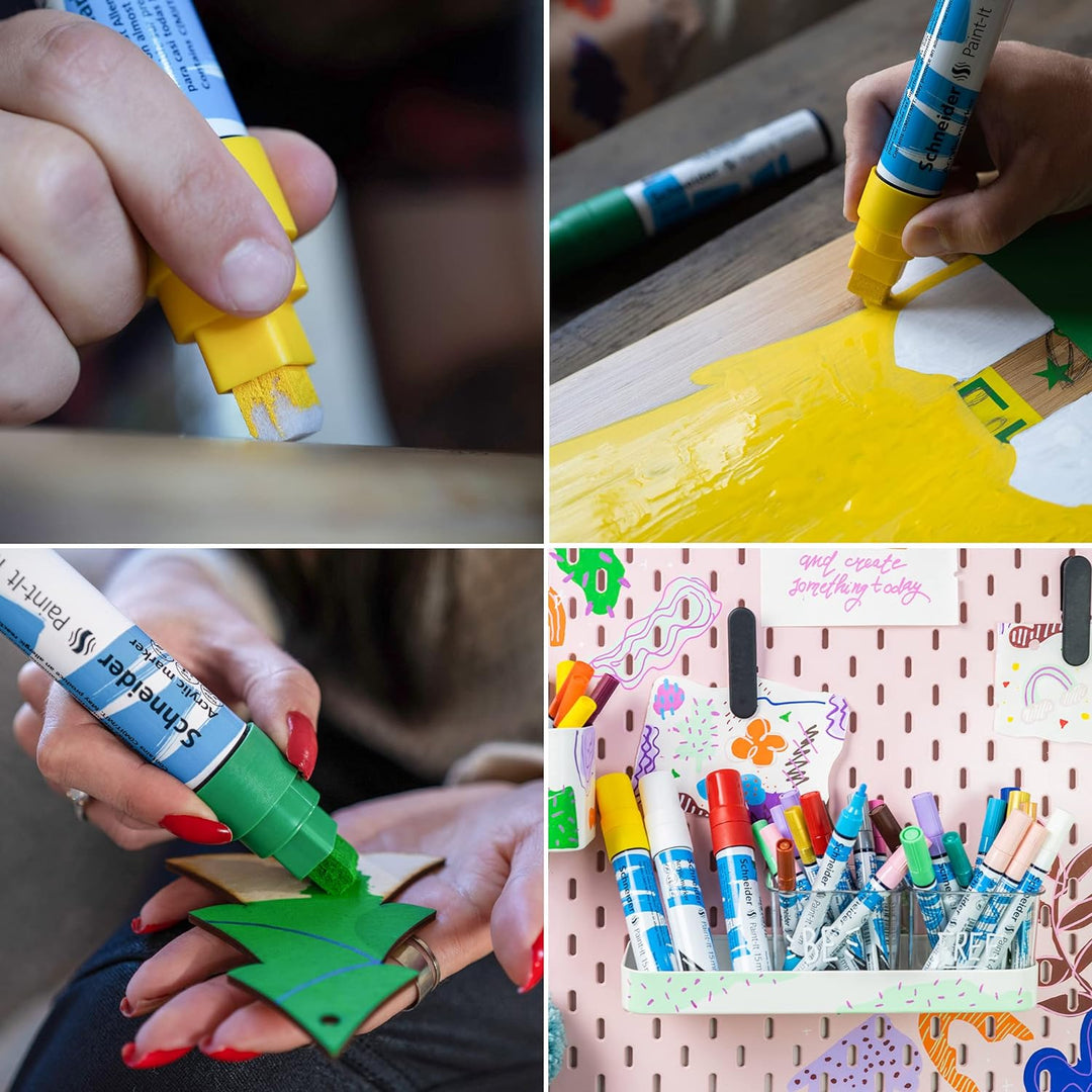 Schneider Paint-It Acrylstifte (Set 1 mit 15 mm Strichbreite, hochdeckende Acrylfarben für Holz, Lei