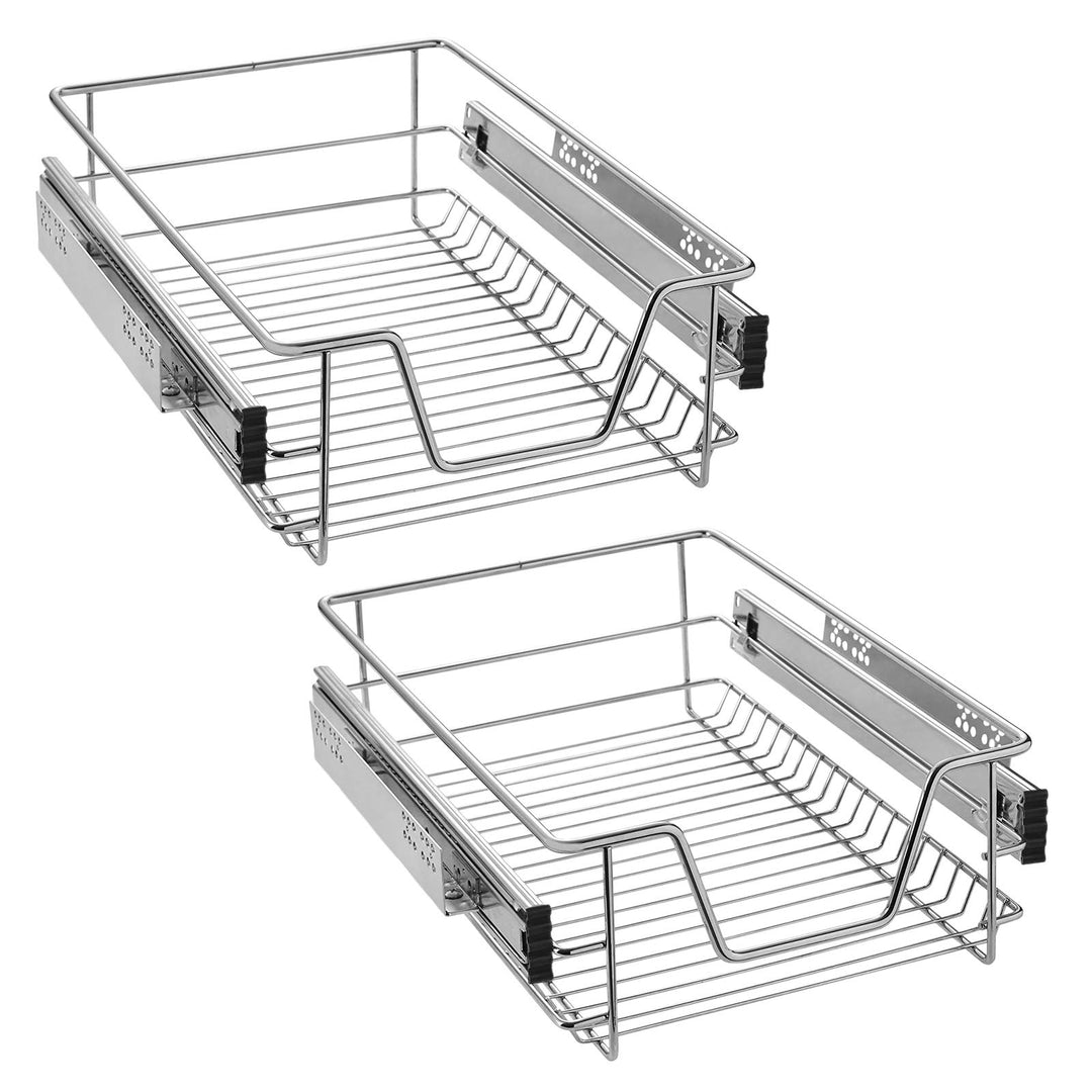NAIZY 2x Teleskopschublade 40cm Breite anwendbar Küchenschublade Silber Küchen Regal aus Massiver Ed