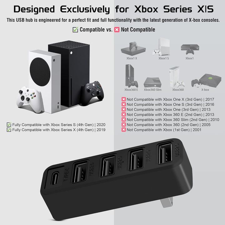 Joso USB-Hub mit 5 Anschlüssen für die Xbox-Serie, Hochgeschwindigkeits-USB-Anschluss ExpanderAdapte