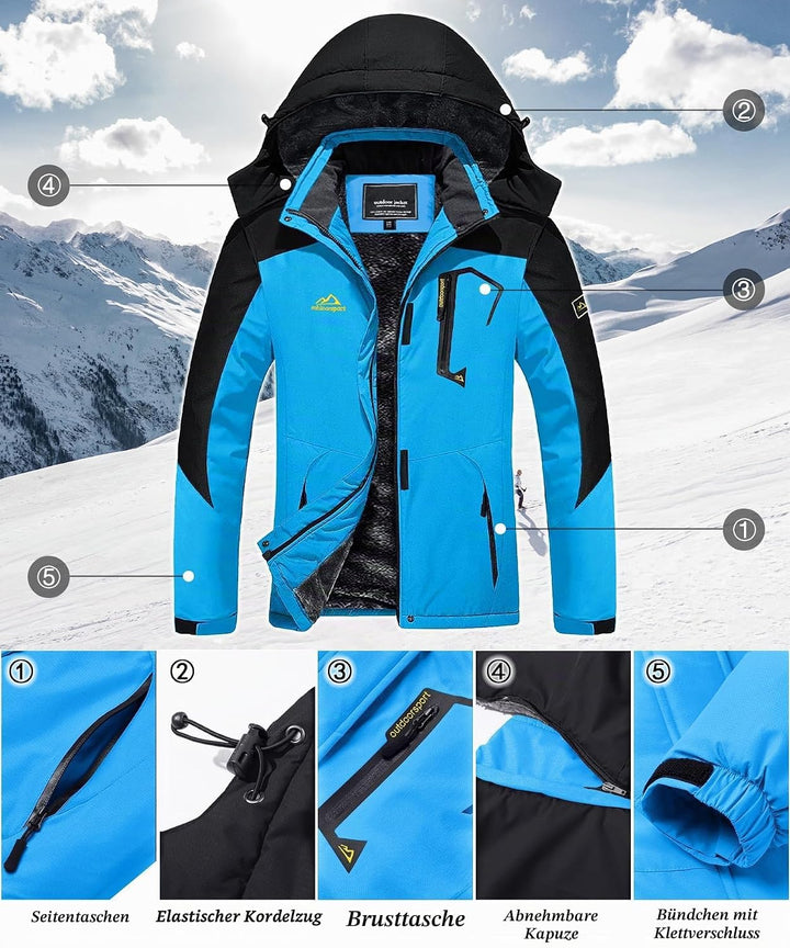 TACVASEN Damen Übergangsjacke Warm Winterjacke Gefüttert Wanderjacke Ski Jacket mit Wasserdichtem Re
