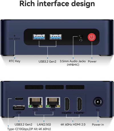 Beelink Mini PC, EQ12 Intel 12th Gen N100(bis zu 3.4GHz) 4C/4T, Mini Computer 16GB DDR5 RAM 500GB SS